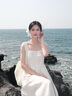糖力商場同款 白茶甜杏裙 2025夏新款中長款收腰亞麻吊帶連衣裙女 米白色  天然亞麻料 塑腰X型 M (建議105-120斤) 曬單實拍圖