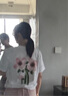 edition【抗菌】花朵印花白色T恤女新款純棉寬松短袖上衣打底衫 漂白色 M/165 曬單實(shí)拍圖