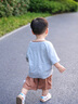 巴帝巴帝夏季純棉男童套裝嬰幼兒寶寶短袖t恤短褲休閑運動裝 黃色字母 100 曬單實拍圖