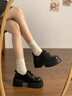 蒂斯馳厚底小皮鞋女2025夏季新款增高百搭系帶JK配裙子單鞋休閑樂福鞋女 黑色啞光 【跟高5cm】 37 (235mm) 曬單實拍圖