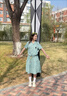 與欣裙子女夏季2025新款學(xué)院風(fēng)綠色格子襯衫連衣裙夏天整套裝穿搭短裙 【套裝】連衣裙 均碼 曬單實拍圖