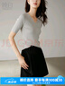 晚白【斷碼清倉】時(shí)尚簡(jiǎn)約休閑純色短袖氣質(zhì)V領(lǐng)針織短袖T恤上衣女 淺灰色 M 曬單實(shí)拍圖