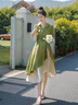 妍莉芬（yanlifen）不規(guī)則連衣裙女夏季設(shè)計感小眾綠色襯衫裙氣質(zhì)顯瘦法式裙子夏天 綠色  L 曬單實拍圖