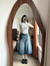 QTQP復(fù)古松弛感高腰寬松七分牛仔褲女2025年夏季新款美式直筒闊腿中褲 復(fù)古藍(lán) M 推薦108-118斤 曬單實拍圖