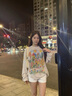 LDBE復古涂鴉印花防曬長袖T恤女2025夏季新款薄款寬松中長款罩衫上衣 七彩色 L 曬單實拍圖