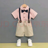 GOKU男童禮服套裝夏季兒童背帶褲花童小西裝英倫風(fēng)幼兒園畢業(yè)服演出服 粉紅色 110 （建議體重30-37斤） 曬單實拍圖
