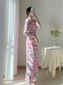 蔻伊婭（Kouyiya）品牌女裝新品氣質(zhì)復古粉色碎花連衣裙女裝喇叭花印花一片式裹身裙 粉色喇叭花 S 曬單實(shí)拍圖