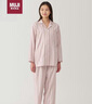 無印良品（MUJI）女式 無側(cè)縫雙層紗織 睡衣 家居服套裝  淺粉紅色條紋 L 曬單實拍圖