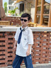 海媽家童裝男童襯衫短袖純棉夏裝2025新款兒童學(xué)院風(fēng)男孩白色襯衣 曬單實拍圖