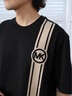 MICHAEL KORS邁克高仕 MK【七夕禮物】男士棉質(zhì)夏季條紋印花T恤短款上衣 黑色 001 M 曬單實(shí)拍圖