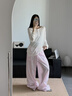 Henny Rue藍(lán)色條紋闊腿褲女2025新款夏季薄款女士休閑褲寬松慵懶遛彎長(zhǎng)褲子 蜜桃粉 均碼 曬單實(shí)拍圖