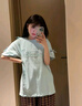 寧雨昔日系甜美風薄荷綠蝴蝶結刺繡圓領短袖t恤女純棉寬松慵懶學生上衣 圖片色 M 曬單實拍圖