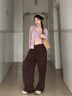 黛芮婷美式棕咖色闊腿牛仔褲女春秋款大碼胖mm高腰寬松顯瘦小個子直筒褲 棕咖色 小個子版 M 【建議90-100斤】 曬單實(shí)拍圖