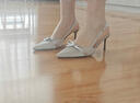 爾山集高跟鞋女涼鞋一字帶春夏季職場(chǎng)工作鞋成年禮不累腳細跟尖頭單鞋 銀色 7cm 36 曬單實(shí)拍圖