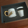 京峰閣 茶具茶杯 高檔羊脂玉瓷家用送禮陶瓷水杯辦公杯茶水分離泡茶杯 海川杯-悅心孔雀 曬單實(shí)拍圖