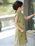 迪士尼（Disney）女童連衣裙2025新款夏季兒童新中式套裝女大童裙子中國風(fēng)旗袍夏裝 綠色 140 尺碼9~10歲【130-140cm】 曬單實拍圖