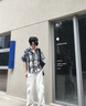Shelley Jones美式高街扎染格子襯衫男短袖夏季薄款復(fù)古小眾設(shè)計(jì)感格紋襯衣外套 藍(lán)格 XL [推薦120-140斤] 曬單實(shí)拍圖
