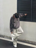 POUM麂皮絨春季衛(wèi)衣男開衫外套潮牌oversize美式情侶棒球服運(yùn)動(dòng)夾克男 YRFS-W141灰色 常規(guī) 麂皮絨 XL 曬單實(shí)拍圖