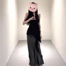 夏蓓朵時尚套裝女黑色無袖掛脖背心2025年夏季高腰包臀裙半身裙兩件套裝 黑色綁帶上衣+灰色半身裙【套裝 L 建議100-110斤 曬單實拍圖