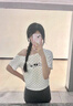 韓系波點(diǎn)小狗白色斜肩短袖T恤女夏季設計感小眾露肩短款潮流上衣 白色 M 曬單實(shí)拍圖