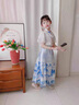 迪士尼（Disney）童裝女童漢服夏季馬面裙兒童唐裝2025新款女孩六一表演服半身裙夏 2438青花瓷套裝+項鏈 140 建議9~10歲（130-140cm） 曬單實拍圖