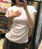 棉的美學(xué)正肩短袖t恤女夏2025新款純色修身顯瘦百搭打底上衣 「自帶小腰線」月牙白 S 「推薦80-95斤」 曬單實(shí)拍圖