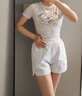妙奕嘉短袖t恤女新款2025女士t恤衫女款潮流短款洋氣顯瘦遮肚子正肩上衣 韓版淺灰色短款趣味印花短袖 M 【建議80-100斤】 曬單實(shí)拍圖