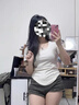 樂卡利 大碼短袖T恤女胖mm方領正肩夏魚骨上衣辣妹不規(guī)則弧形修身遮肚肉 大碼正肩短袖女【白】 2XL 曬單實拍圖