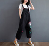 蘑菇同學(xué)破洞牛仔背帶褲女寬松牛仔褲女夏季減齡垮褲連體褲小個(gè)子七分褲 黑色 L【建議120-140斤】 曬單實(shí)拍圖