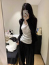 SNYDER WEAR慵懶風(fēng)黑色不規(guī)則開衫女針織衫2025秋季新款氣質(zhì)女裝背心外搭套裝 黑外搭+白背心【兩件套】 薄款 S 建議（95斤以下） 曬單實(shí)拍圖