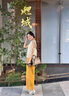 韓璐嬌（hanlujiao）休閑褲女裝2025新款夏裝搭配一整套減齡小個子茶系穿搭闊腿褲套裝 米白上衣+黃色闊腿褲 M 【98-108斤】 曬單實(shí)拍圖
