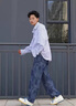 定制&NY秋直筒牛仔褲男款美式潮牌格子闊腿長褲寬松休閑褲子男 藍(lán)色 M 曬單實拍圖