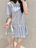 UR2025夏季新款女裝時(shí)尚撞色拼接條紋百褶連衣裙UYY750073 藍(lán)色條紋 S 曬單實(shí)拍圖