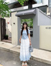 香影正肩t恤女短袖2025夏季新款蕾絲拼接芭蕾風(fēng)修身掐腰藍(lán)色上衣 航線藍(lán) S 155/80A/85-95斤 曬單實(shí)拍圖