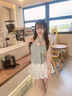斤慕小香風(fēng)抹胸掛脖吊帶小背心女2025夏季外穿顯瘦性感辣妹無(wú)袖上衣 藍(lán)色-均碼（80-125斤） 曬單實(shí)拍圖