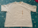 無印良品（MUJI）女式 條紋 圓領(lǐng)短袖T恤 上衣打底衫女款內(nèi)搭女裝女士 淺灰色條紋 XL (165/92A) 曬單實拍圖