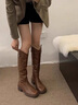 VOIC長(zhǎng)筒靴女秋季新款旅游靴子復(fù)古美拉德馬丁靴棕色顯瘦高筒騎士靴 棕色 37 曬單實(shí)拍圖
