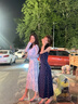 貞喜氣法式蕾絲掛脖V領(lǐng)碎花連衣裙女2025夏季新款收腰設(shè)計(jì)感度假長(zhǎng)裙子 藍(lán)色 M 曬單實(shí)拍圖
