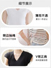 浪莎條紋短袖T恤女夏季新款顯瘦V領(lǐng)抽繩上衣簡約時(shí)尚冰絲針織衫 曬單實(shí)拍圖