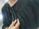 LILY2025春夏新款法式飄帶領(lǐng)設(shè)計(jì)感抽褶泡泡袖七分袖寬松雪紡衫女 510黑 XL 曬單實(shí)拍圖