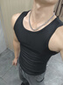 卡圖弛美式冰絲修身無(wú)袖背心男夏季緊身螺紋豎條紋彈力拼接健身坎肩t恤 黑色 M 曬單實(shí)拍圖