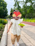 幼歌（YOUGE）夏季嬰幼兒清花朵小飛袖T恤純棉舒適清涼寶寶上衣 米白 100 cm 曬單實(shí)拍圖