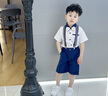 耀王男童禮服套裝幼兒園演出服背帶褲夏季花童小主持人兒童西裝畢業(yè)服 白襯藍(lán)褲 130（建議體重43-50斤） 曬單實拍圖