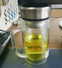 富光健牌玻璃杯雙層耐高溫辦公杯帶把手透明帶蓋茶杯防漏圓形過濾水杯 藍(lán)色【雙層隔熱】 380ml 曬單實(shí)拍圖