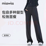 MISSWISS倪妮同款直筒褲子女2025新款長褲休閑高腰收腹提臀黑色垂感闊腿褲 女神黑- 春夏款 適合160cm以上 XL 曬單實(shí)拍圖