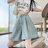 凌卡戚牛仔短褲女薄款2025新款高腰寬松顯瘦小個(gè)子闊腿五分中褲 主圖款 M 建議95-108斤 曬單實(shí)拍圖