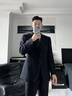 吉約蒙【純羊毛半麻襯】西裝男套裝新郎結(jié)婚禮服黑色高級商務(wù)西服套裝 花青藍(lán)【上衣+褲子+襯衫+領(lǐng)帶】 44 曬單實拍圖