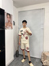 美羅邦 MELOBAN夏季薄款男士港風(fēng)ins寬松短袖短褲套裝青少年學(xué)生潮流帥氣T恤一套 1102米白色 XL 參考120-140斤左右 曬單實(shí)拍圖