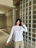 Calvin KleinJeans25秋季新款女士休閑通勤ck純棉刺繡純色打底長袖T恤47D269G YAA-月光白 S 曬單實拍圖