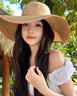 MORE WISS劉亦菲同款彩色大帽檐法式草帽夏季遮陽沙灘海邊度假防曬太陽帽子 橘色 均碼（54-59cm） 曬單實拍圖